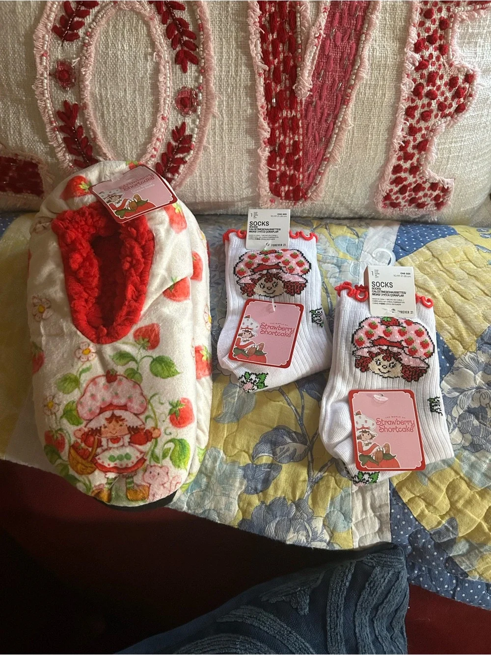 Strawberry Shortcake Red & White Cozy Slippers and Socks Set